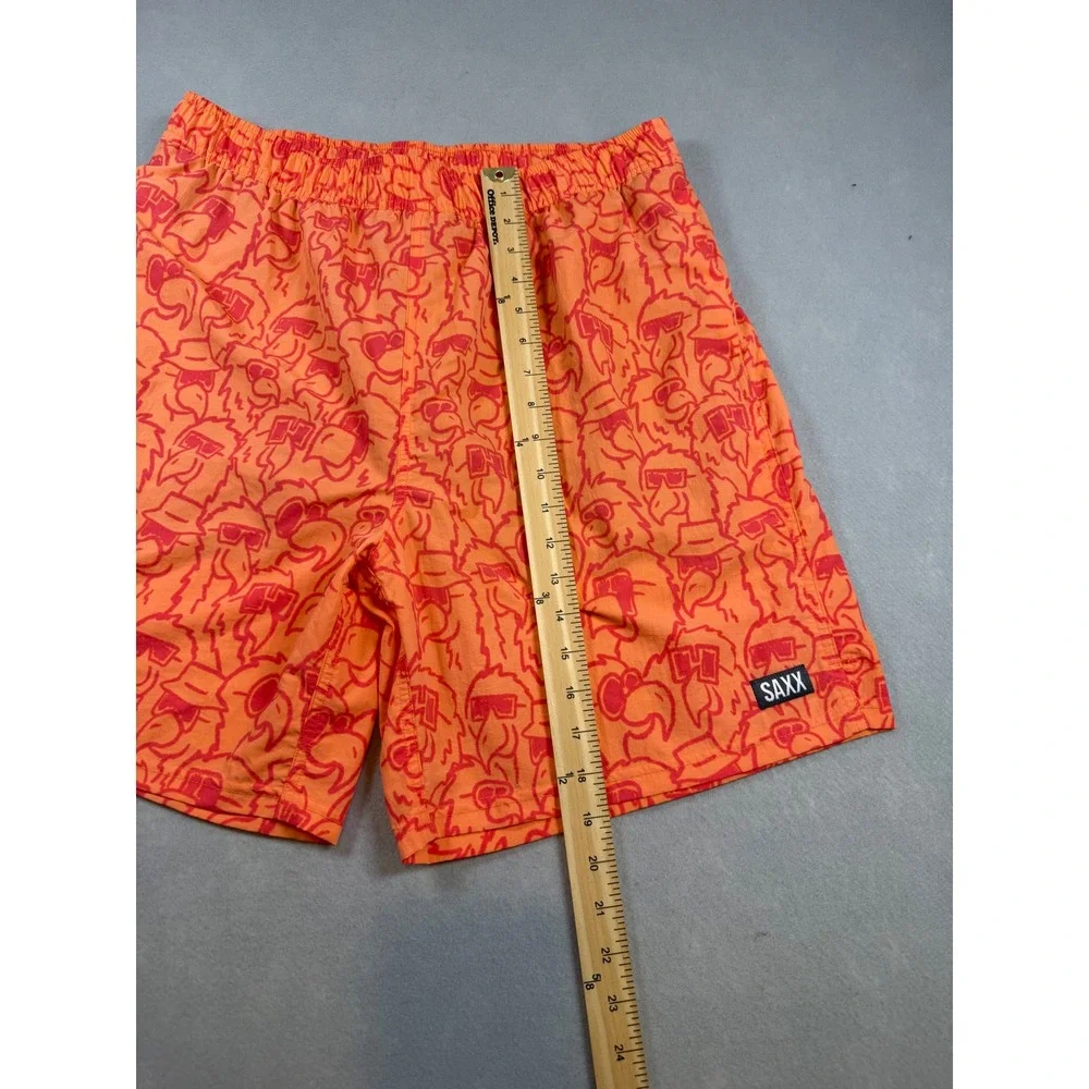 SAXX Go Coastal 2N1 Volley Swim Shorts Mens Large Orange Red Bird Print 7 Inseam
